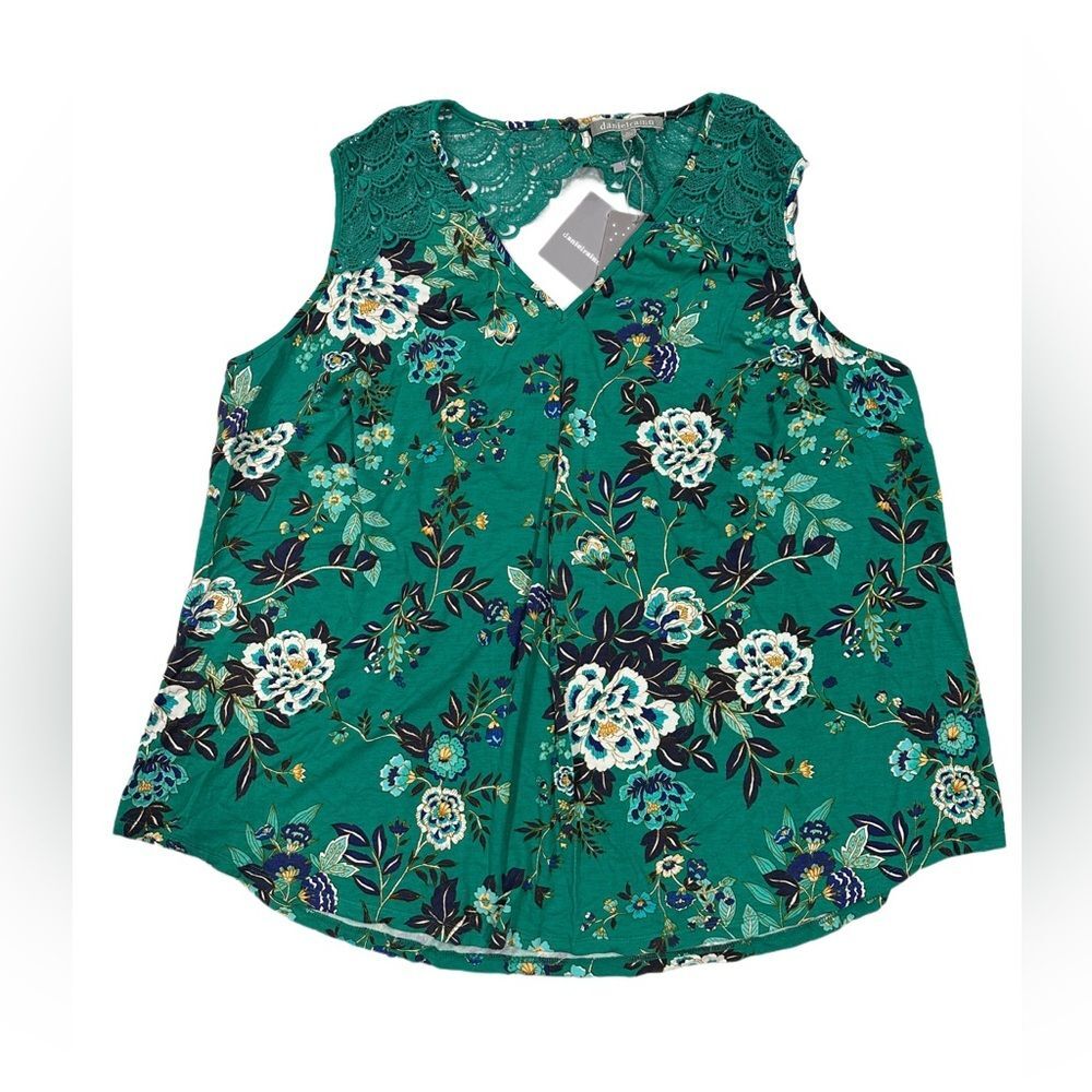 NWT Daniel Rainn 3X Fantine Crochet Lace Floral Print Sleeveless Blouse